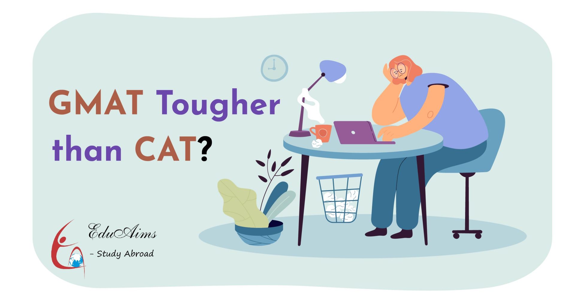 A student confused sitting on chair, thinking about which exam to choose GMAT or CAT?